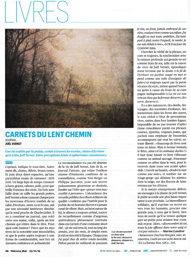 Carnets du lent chemin, Télérama-800